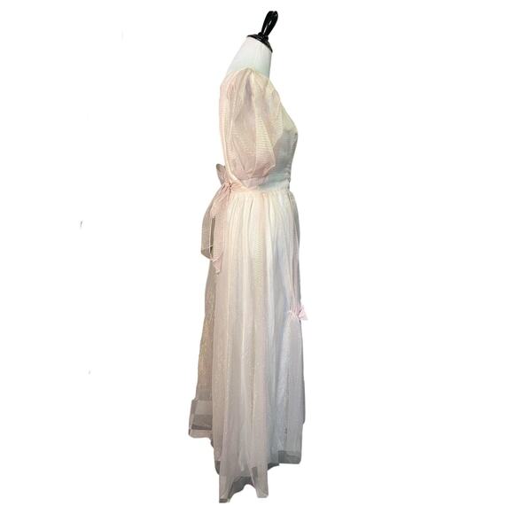 Vintage 1980s Cream Princess Dress with Sheer Iridescent Overlay Medium - Picture 6 of 6